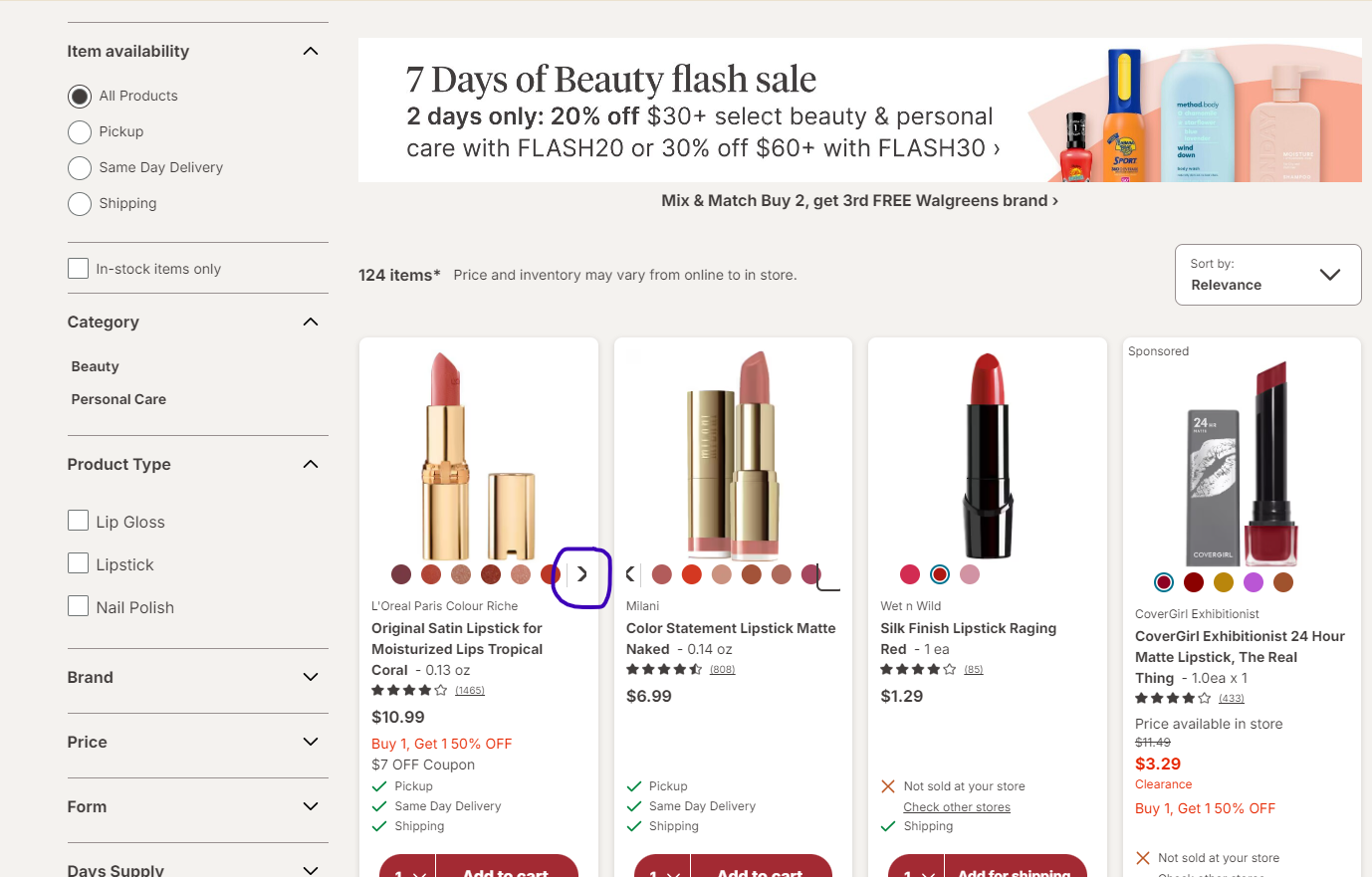 Walgreens terméklista